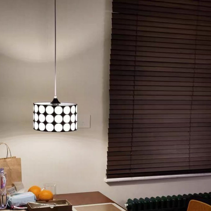 Contemporary Retro Drum Checkerboard Faux Leather Lampshade 3-Light Pendant Light For Dining Room