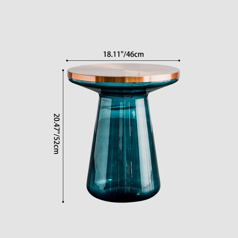 Table basse contemporaine créative en verre rond plaqué métal avec 1 armoire pour salon 