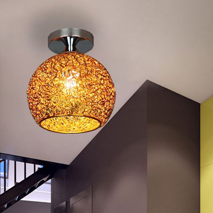 Lámpara de techo semiempotrada de 1 luz con bola de tejido de hierro y aluminio escandinavo contemporáneo para pasillo 