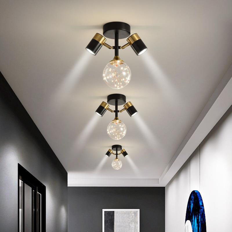 Zeitgenössische nordische Hardware Glas Zylindrische Kugel 1/2/3-Licht Semi-Flush Deckenleuchte für den Eingangsbereich 