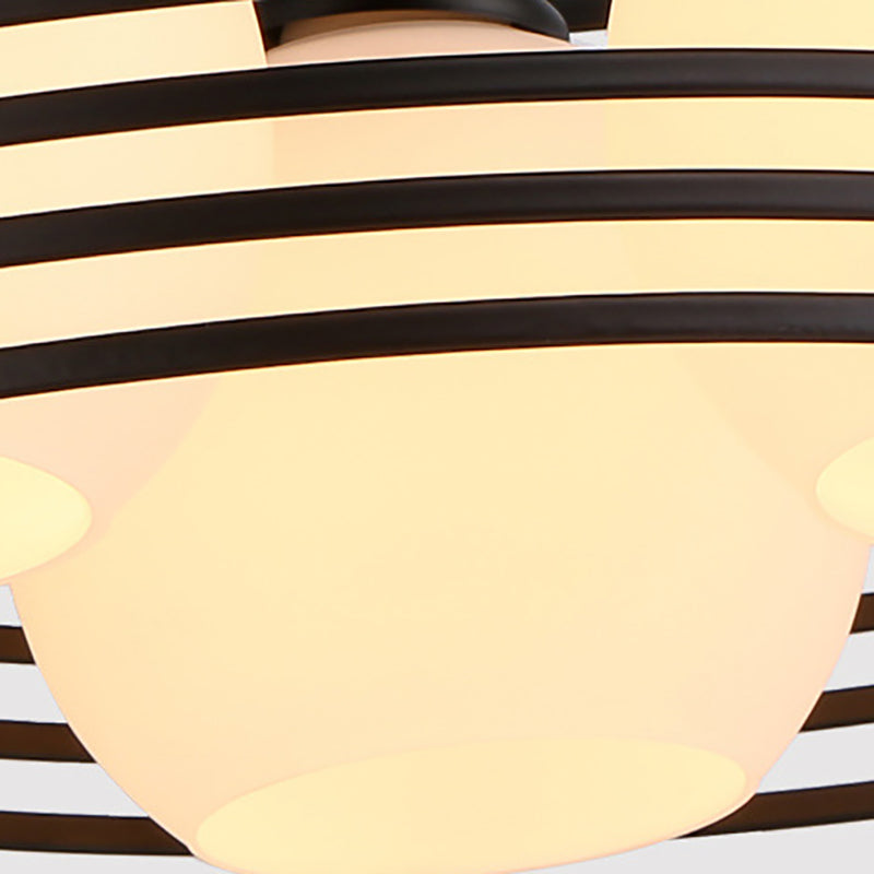 Zeitgenössische industrielle Eisenzylinder Milchglas Globe Shade 3-Licht Unterputz Deckenleuchte für Schlafzimmer 