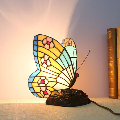 Tiffany Vintage Butterfly Shape Stained Glass 1-Light Table Lamp