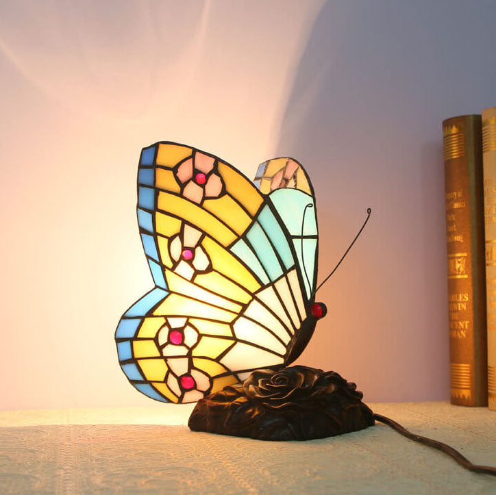 Tiffany Vintage Butterfly Shape Stained Glass 1-Light Table Lamp