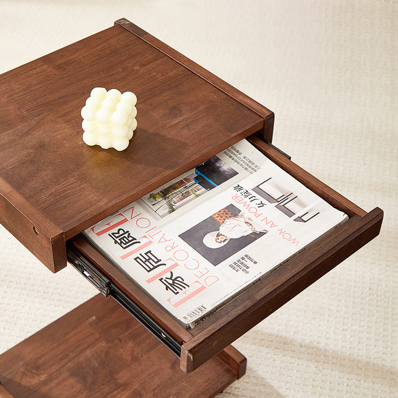 Modern Minimalist Rectangular MDF Nan Bamboo Side Table 2-Tier For Living Room