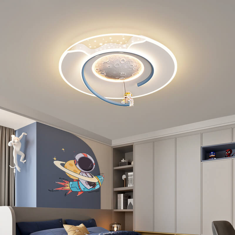 Modern Creative Kids Resin Lunar Astronaut LED Flush Mount Ceiling Light