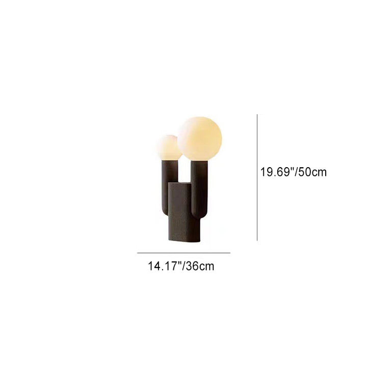 Lampe de table contemporaine nordique en résine avec boule en verre et cylindre cactus à 2 lumières pour chevet 