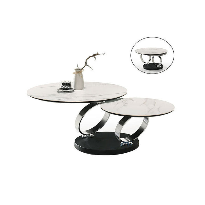 Table basse contemporaine ronde en acier inoxydable nordique à 2 étagères pour salon 