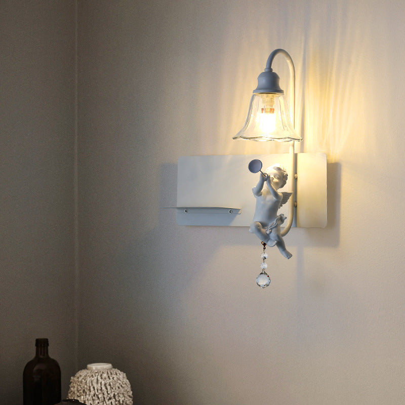 Zeitgenössische kreative Engel Blütenblatt Harz Glas 1/2 Licht Wandleuchte Lampe für Schlafzimmer 