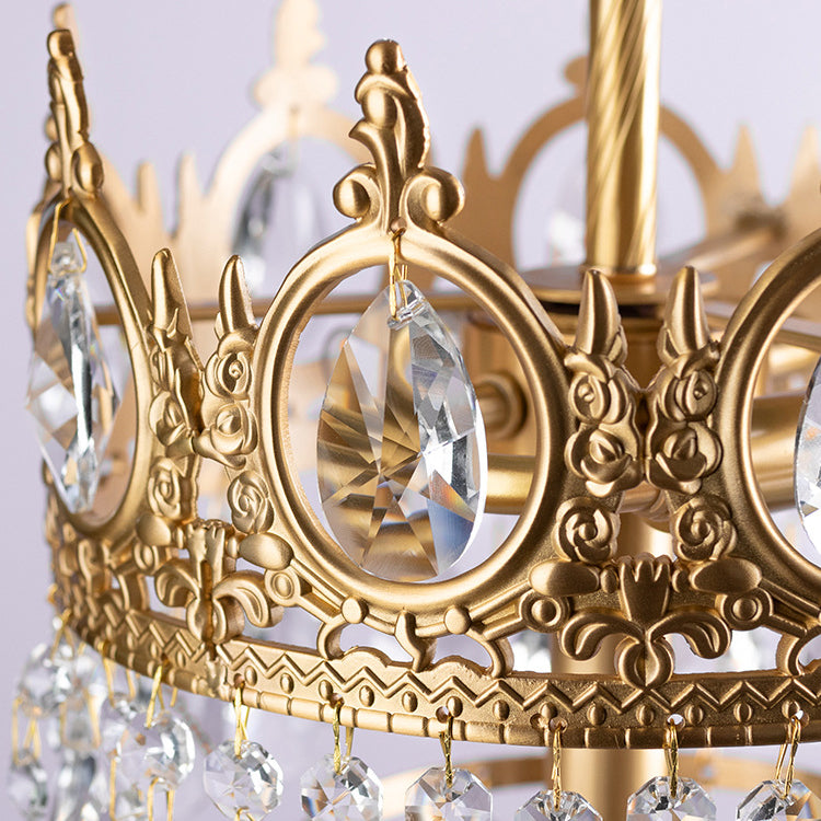 Traditionelle Luxus Kupfer Messing Kristall Krone Anhänger 3-Licht Stehlampe für Schlafzimmer 