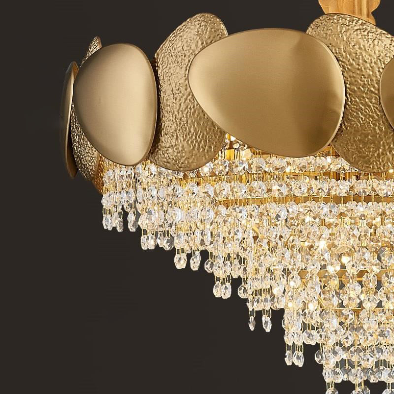 Lustre moderne de luxe en acier inoxydable avec cadre en titane et perles de cristal à 11/15 lumières pour salon 