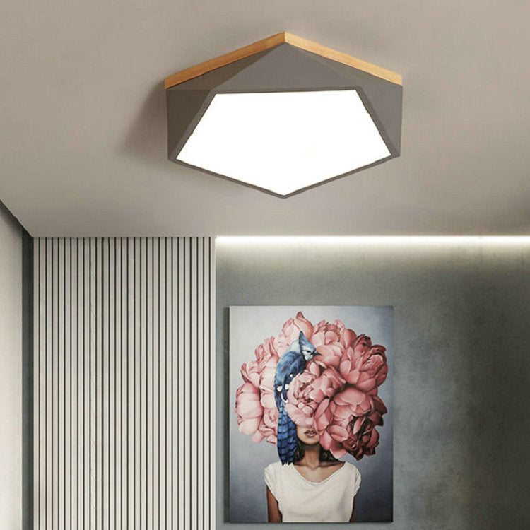 Plafonnier LED en fer acrylique polygone scandinave contemporain pour chambre à coucher 