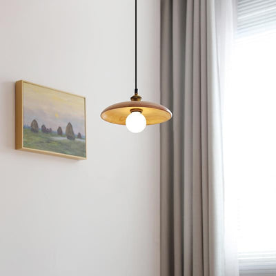 Lámpara Colgante de 1 Luz de Madera Original con Disco Metálico Japonés Tradicional para Sala de Estar 