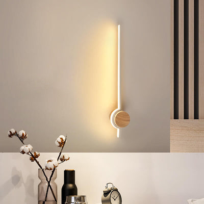 Japanese Modern Long Strip Aluminum Rubber Wood Acrylic LED Wall Sconce Lamp