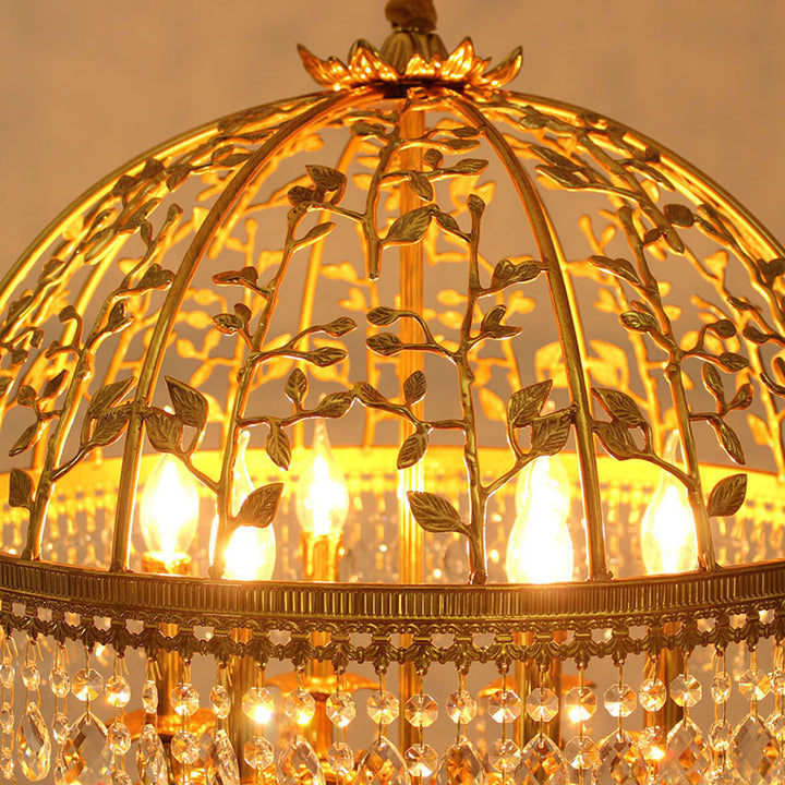 Chandelier à 6 lumières avec branches en cristal et dôme en cuivre de luxe traditionnel pour salle à manger 