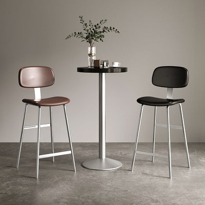 Tabouret de bar contemporain en cuir PU incurvé avec pieds en fer, dossier et repose-pieds pour salle à manger 
