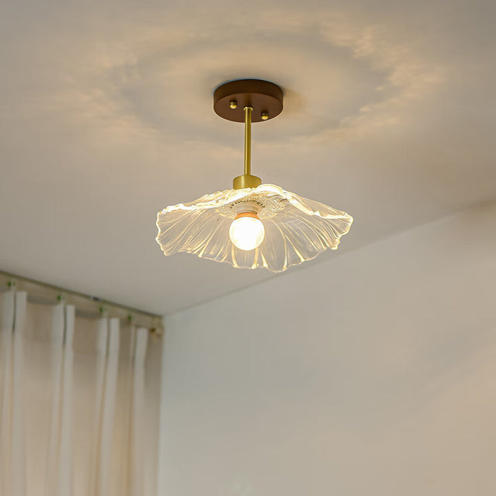 Zeitgenössische Luxus-Deckenleuchte mit 1 halbbündiger Deckenleuchte aus Kupferglas mit Blumenmotiv für den Flur 
