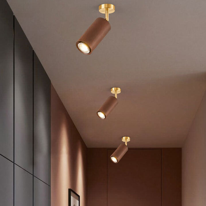 Modern Minimalist Walnut Wood Spotlight Linear Track Rubberwood Iron LED Semi-Flush Mount Ceiling Light for Living Room