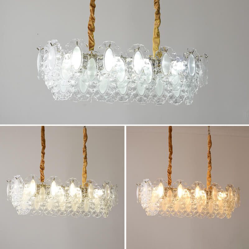 French Vintage Rectangular Pearl Glass 8-Light Island Light Chandelier