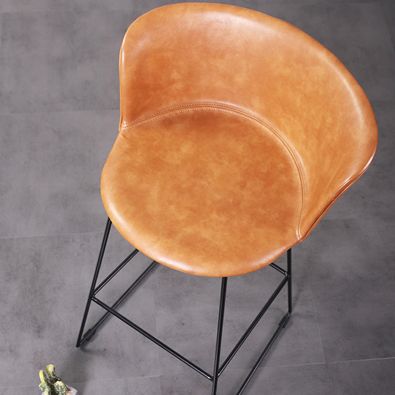 Tabouret de bar contemporain rétro carré en cuir de selle en acier inoxydable avec dossier et repose-pieds pour salle à manger 