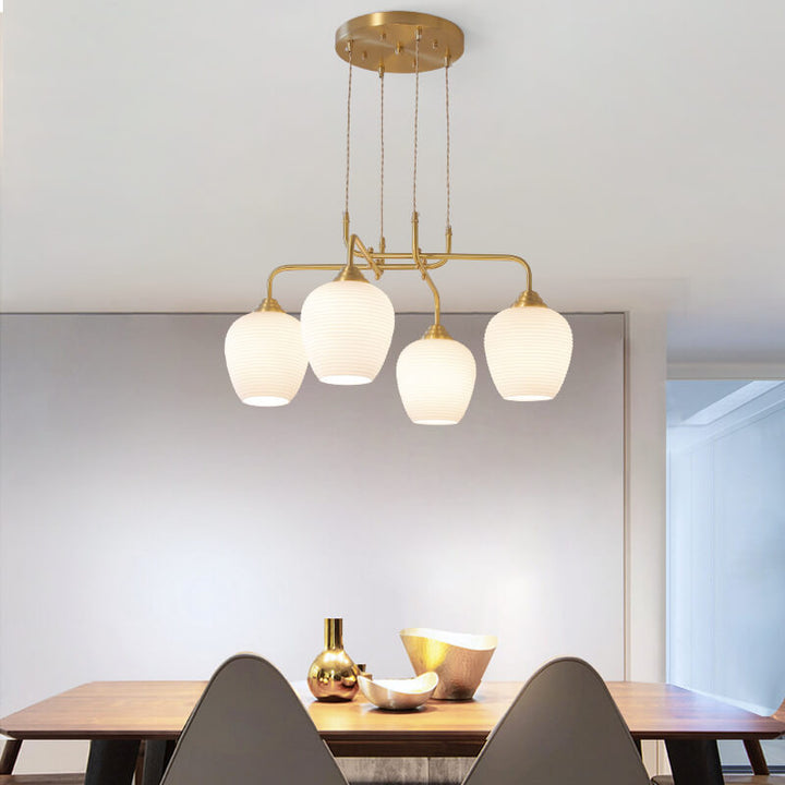 Moderno candelabro redondo de transición de latón con vidrio de 4 luces para sala de estar 