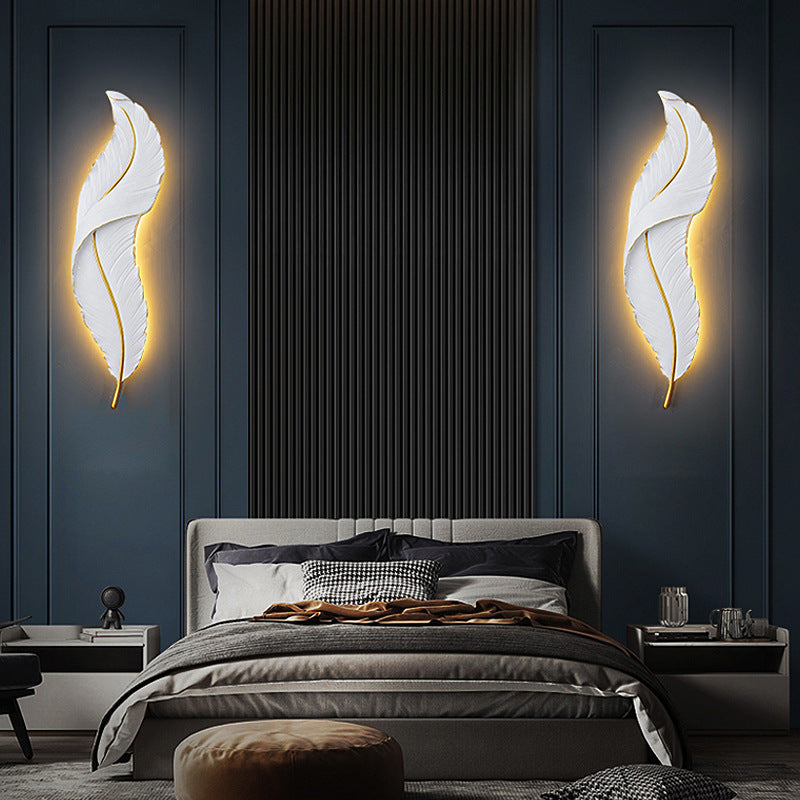 Zeitgenössische nordische Feder Hardware Harz LED Wandleuchte Lampe für Wohnzimmer 