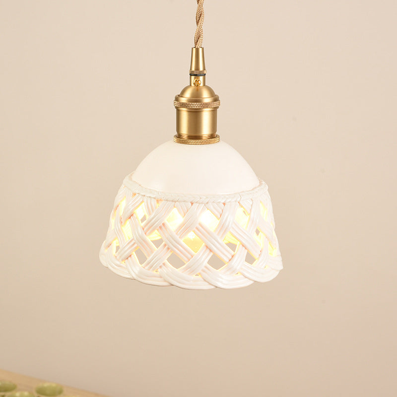 Suspension à 1 lumière pour salle à manger avec bol rond en fil de fer torsadé tressé en fer nordique contemporain 