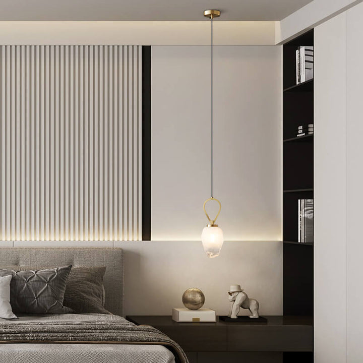 Moderne Luxus Messing Geometrische Glas Schirm 1-Licht Pendelleuchte für Wohnzimmer 