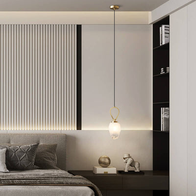 Moderne Luxus Messing Geometrische Glas Schirm 1-Licht Pendelleuchte für Wohnzimmer 