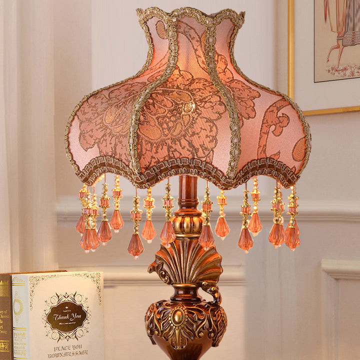 Traditional European Resin Polyester Fabric 1-Light Table Lamp For Bedroom