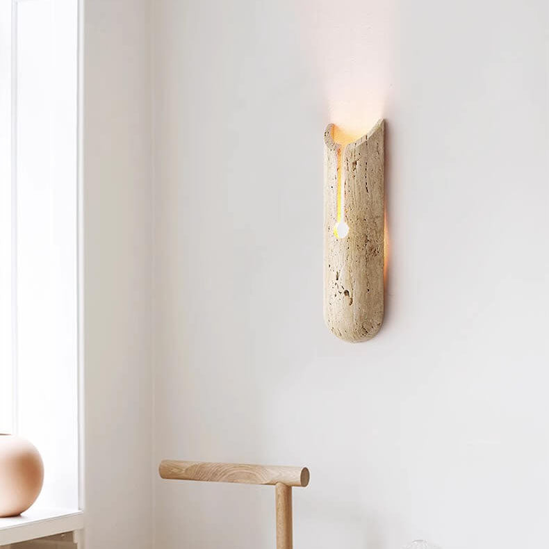 Traditional Japanese Yellow Travertine Half Oval 1-Light Wall Sconce Lamp For Living Room