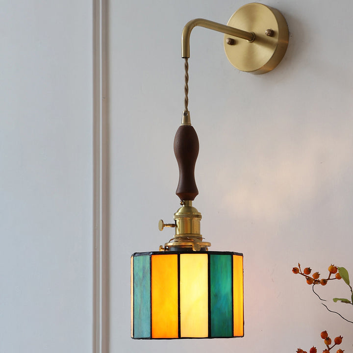 Lampe murale contemporaine rétro en verre teinté cylindrique en cuivre avec 1 lumière pour chambre 