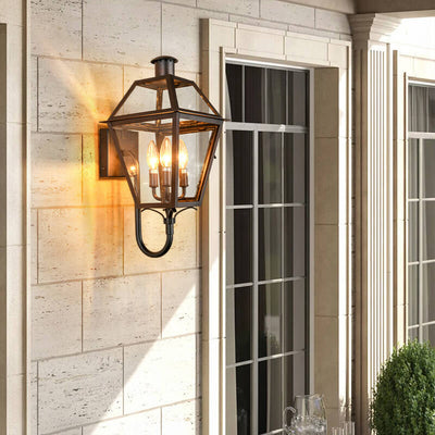 Industrial Waterproof Glass Lantern Iron 3-Light Outdoor Wall Sconce Lamp