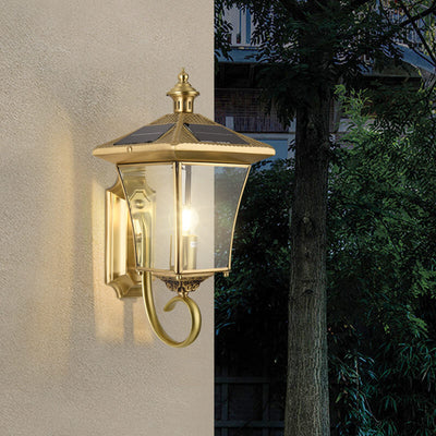 European Retro Solar Copper Roof Lantern 1-Light Outdoor Wall Sconce Lamp