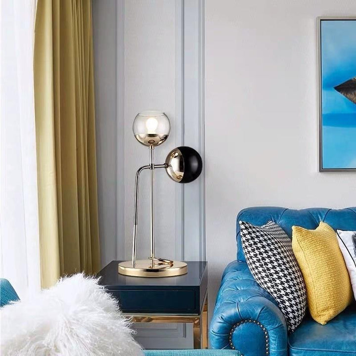 Moderne Art Deco Orb Hardware Glas 2-Licht Tischlampe für Schlafzimmer 