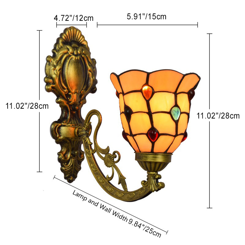 Traditionelle Tiffany Eisen Kristall Glasmalerei Blume 1-Licht Wandleuchte Lampe für Wohnzimmer 