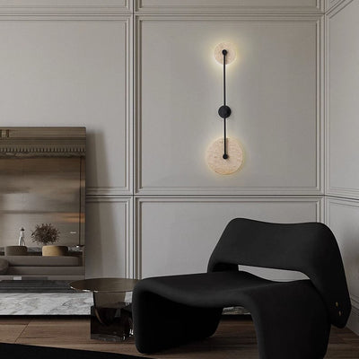 Moderne minimalistische geometrische Kreis Travertin Eisen 2-Licht Wandleuchte Lampe für Schlafzimmer 