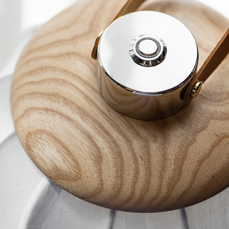 Lampe de table LED en bois, tissu de soie et acier inoxydable, lanterne ronde portable japonaise traditionnelle pour salon 