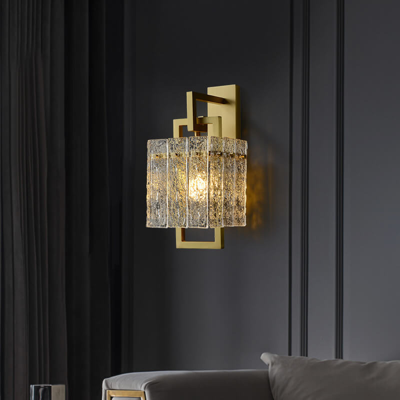 Modern Light Luxury Textured Crystal Brass Square 1-Light Wall Sconce Lamp