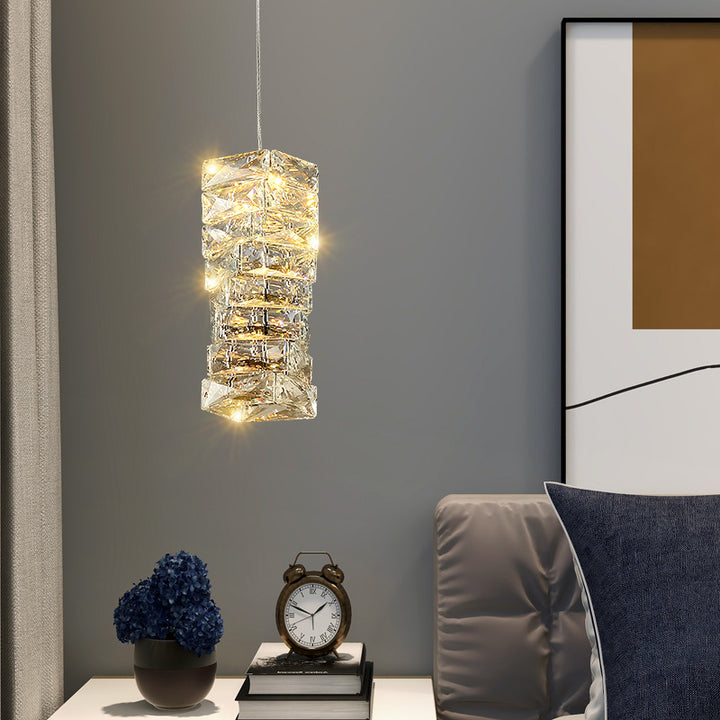 Zeitgenössische Luxus Edelstahl Kristall Stein LED Pendelleuchte für Wohnzimmer 