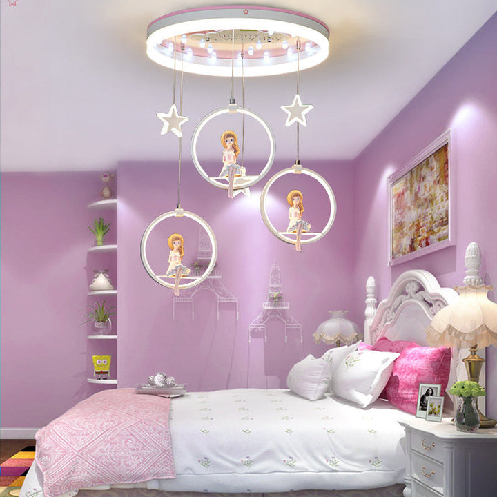 Plafonnier LED en acrylique et fer de style Art Déco moderne rond Astronaute Princesse Fée pour chambre à coucher 
