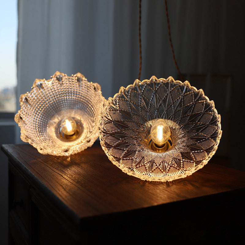 Traditionelle japanische runde Blumen-Pendelleuchte aus Glas, Messing und Eisen, 1 Licht, für Wohnzimmer 