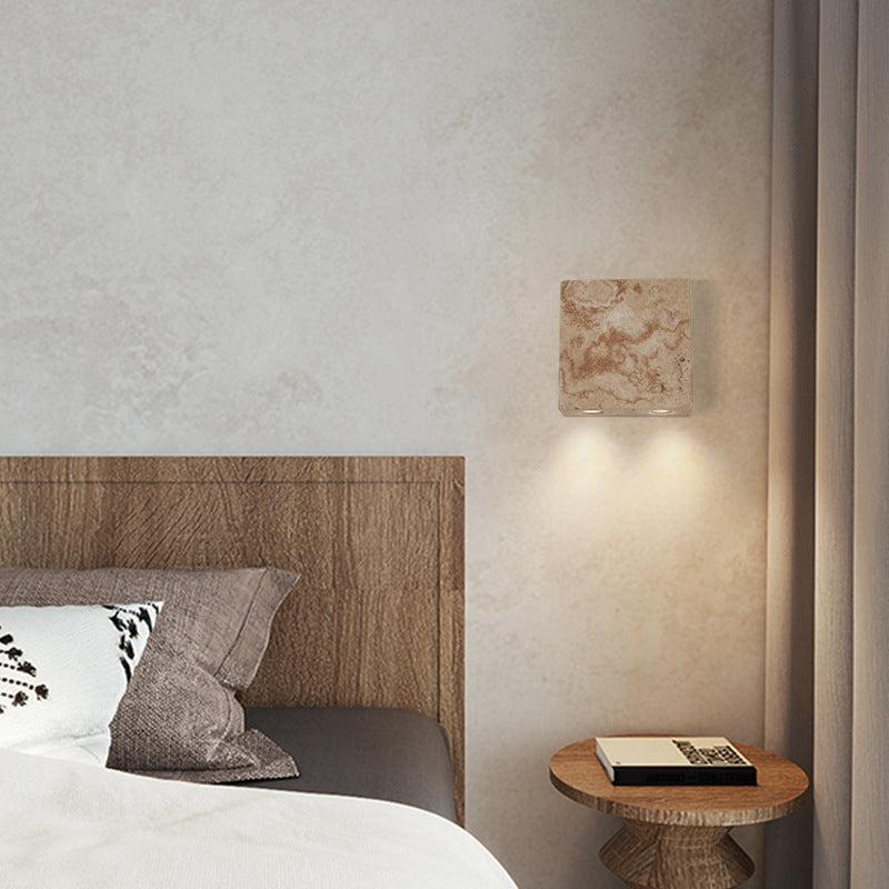 Traditionelle japanische quadratische Wandleuchte aus Stein mit 2 Lichtern für Schlafzimmer 