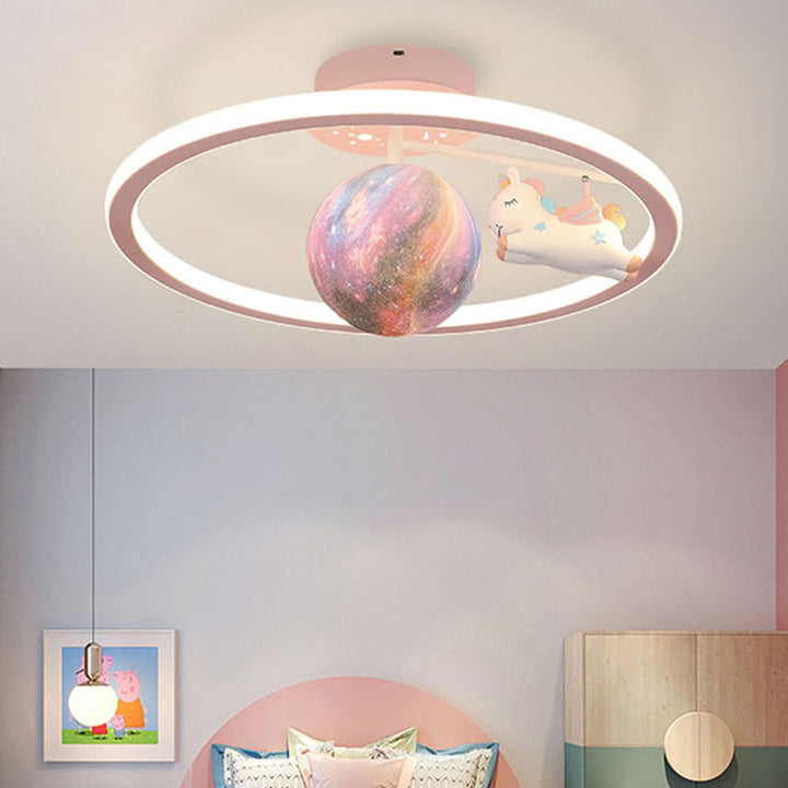 Lumière de plafond semi-encastrée LED en résine de fer avec licorne planète ronde contemporaine pour chambre d&