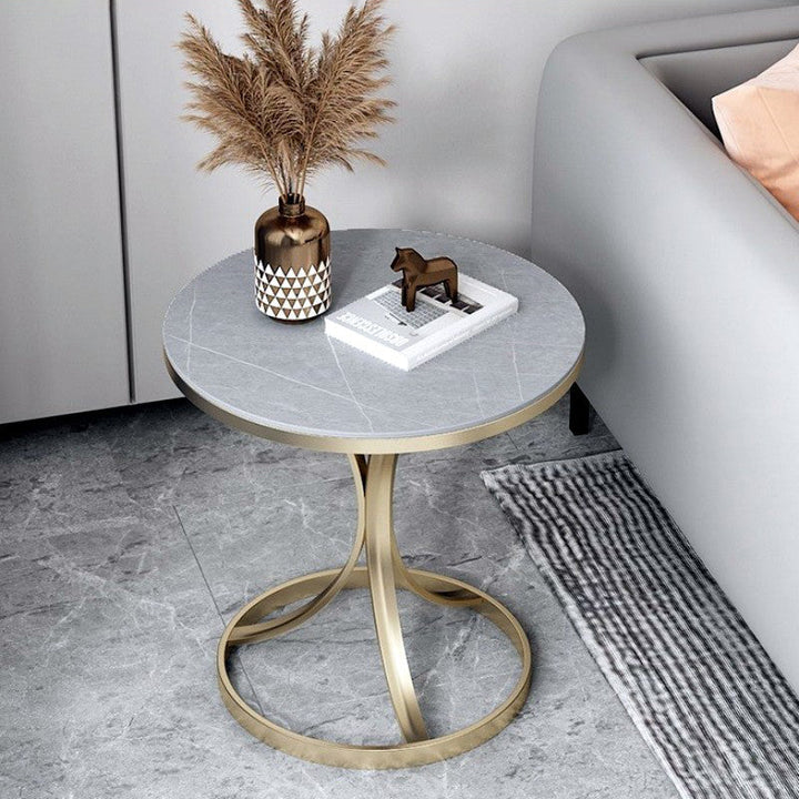 Moderner luxuriöser runder Rock-Slab-Couchtisch aus Kohlenstoffstahl für das Wohnzimmer 