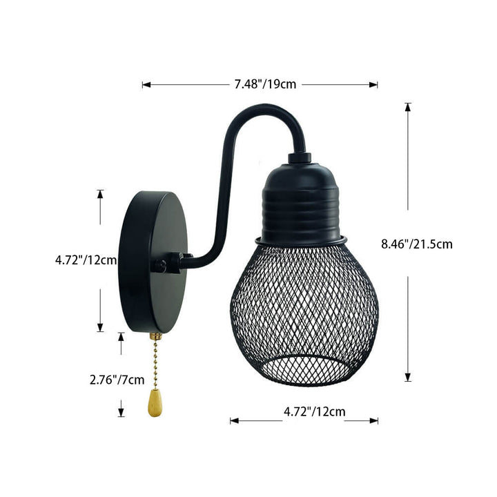 Industrielle Vintage Eisenkäfig-Glaslampenschirm 1-Licht Wandleuchte 