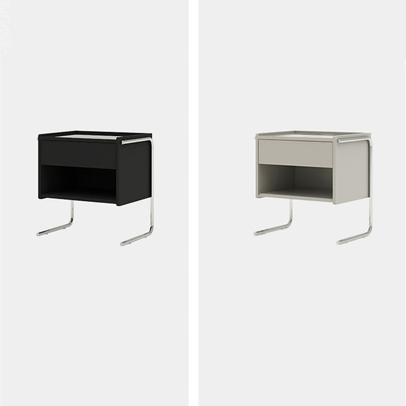 Table de nuit contemporaine scandinave rectangulaire en bois massif inox et verre 1 tiroir pour chambre 