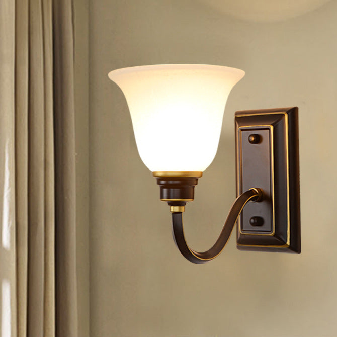 Lámpara Aplique de Pared de 1 Luz de Hierro con Pantalla de Vidrio Floral Rústica Tradicional para Dormitorio 