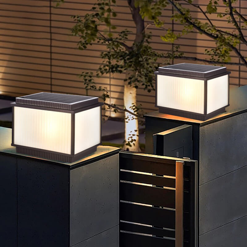 Moderno Minimalista Solar Rectangular de Aluminio Vidrio 1-Luz Poste Cabeza Luz Para Patio Exterior 