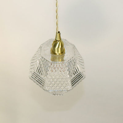 Moderne minimalistische achteckige Messingglas-Pendelleuchte mit 1 Licht für Schlafzimmer 