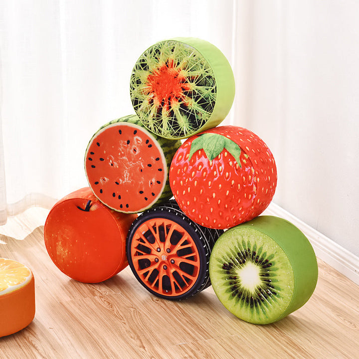 Pouf repose-pieds rond en tissu à motif de fruits créatif contemporain pour salon 